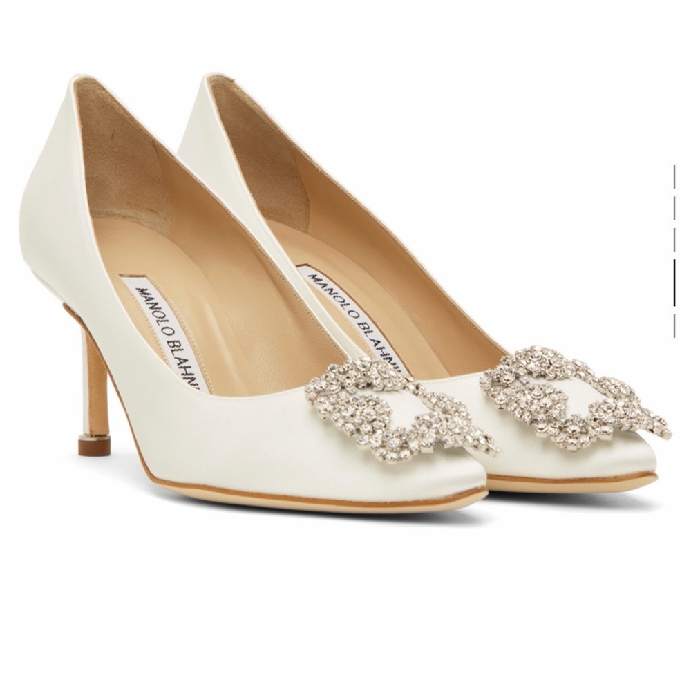 Manolo Blahnik Ivory Crystal Heels
